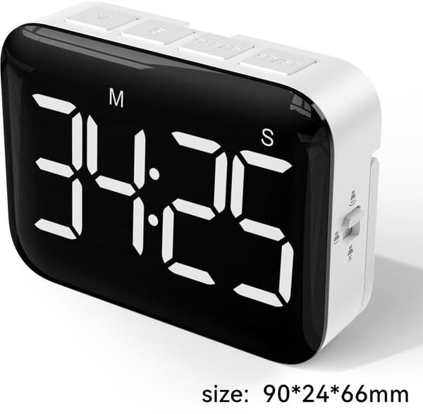 Digital køkkentimer med stort LED-display, magnetisk montering, justerbar lysstyrke og lyd, stopur til børn og ældre