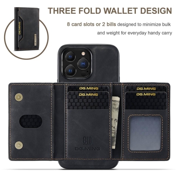 DG.MING 2 i 1 Foldbar pung & magnetisk etui til iPhone 13 Pro Sort Sort