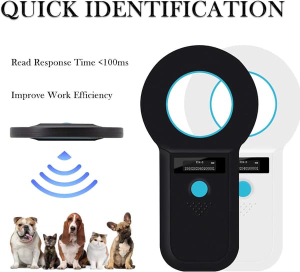 Husdyrsmikrochip-scanner, ISO11784(85)/FDX-B/EMID med 128 sæt dataopbevaring Mikrochiplæser til dyr/kæledyr/hund/kat/gris (sort)