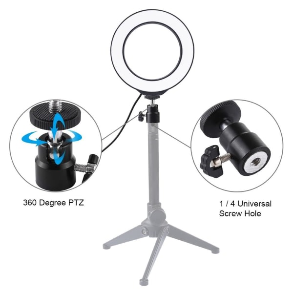 Puluz 4,7\" USB 3-trins Dæmpbar LED Ring Videolys med Bordstativ LED-ring Sort og Bordstativ