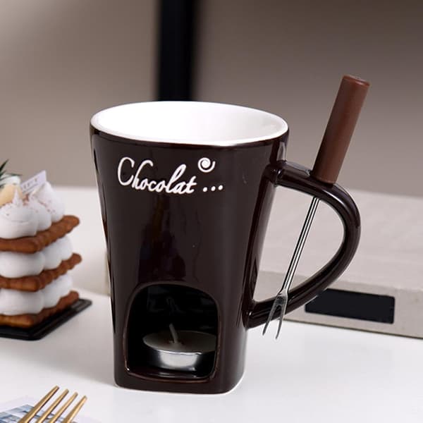 Tealys Fondue Sæt, Keramisk Smeltepot til Chokolade og Desserter Coffee