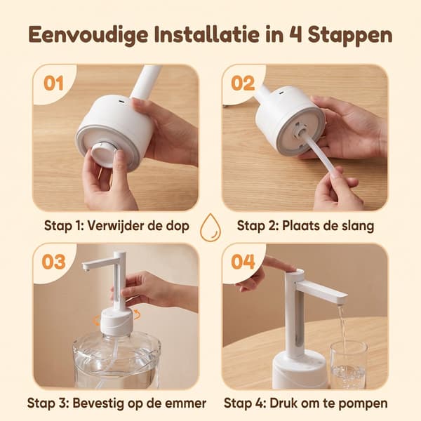 Elektrisk vattendispenserpump med 4 volymlägen, USB-C uppladdningsbar 800mAh, BPA-fri, passar 2-5 gallon flaskor, vit