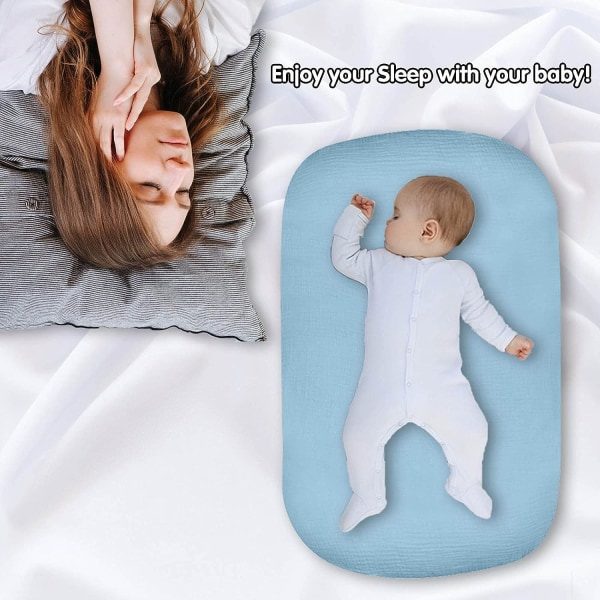 Nyfødt Senglaken Gjenbrukbar Bomullsbeskyttelse for Toddler Bassinet Baby Nest Reisepute (blå)