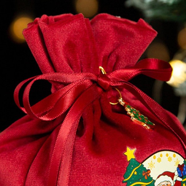 10-pakning röda dragsko julklappspåsar, sammetstyg Present Ba