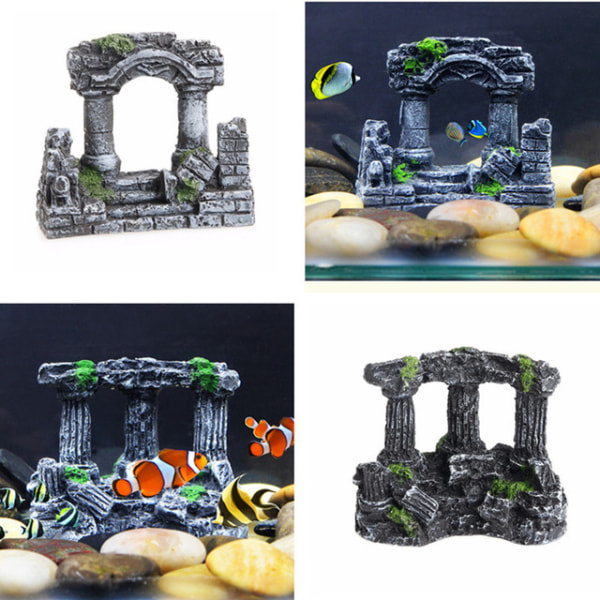 Harpiks Akvarium Kunstig Gamle Ruiner Serie (dobbelt romerske søjler, 9*4*8cm),