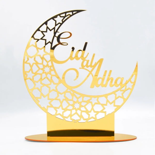 Eid Mubarak Ramadan Dekoration, Akryl Guld Moon Ramadan Mirror Ornament, Muslim Festival Decoration-A