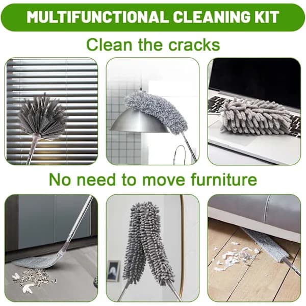 6-pack Telescopic Duster Wolf Head 25-252cm Washable Microfiber Cobweb Brush for Ceilings, Furniture, Blinds-XF10-_yux