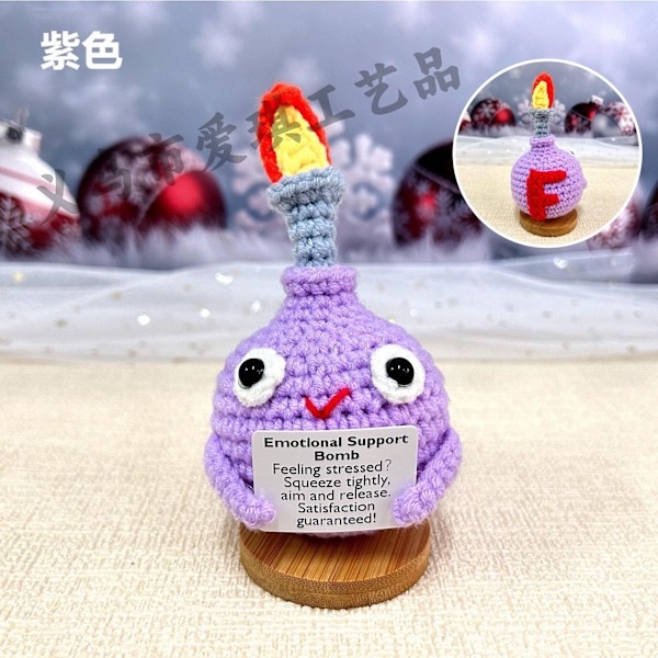 Amazons bästsäljande ull Emotional Support groda handvirkade ornament positiv energi kort Purple Bomb 1