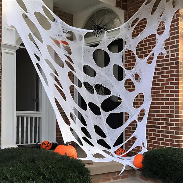 Spindelvev - edderkoppnett - vevdekorasjon - Halloween - Halloweendekorasjon - elastisk - skummel fleksibel - dekorasjon til hjemsøkt hus