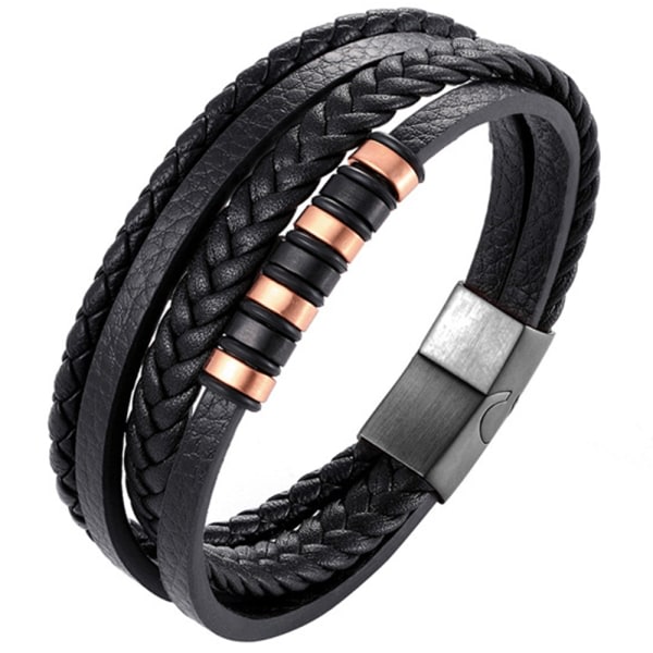 Stilsäkert och Slitstarkt Flätat Läderarmband Brun-Guld 19CM
