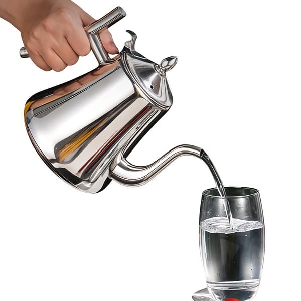 Tekedel i 304 rustfrit stål med finmasket filter, svanehalstud, komfurkompatibel til te og kaffe, sølv, 1/1,5/2 L