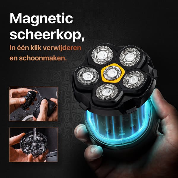 6-hodes barberhode-erstatning magnetisk avtakbart bladhode med fleksible blader, kompatibelt med Skull Master 6-hodes barbermaskin
