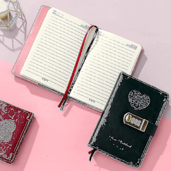 Dagbog med lås til piger - Læderkodeordslås journal søde hemmelige dagbøger notesbog med A5 rosa A5 pink-yux A5 pink