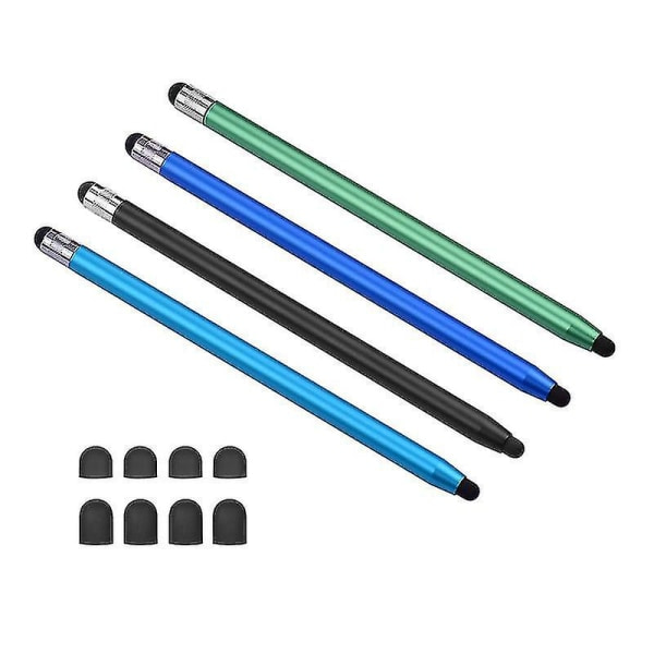 2 i 1 Universal Stylus Pen til alle Touchscreen Tablets Mobiltelefoner med 8 ekstra udskiftelige bløde gummispidser 4stk Sort/kongeblå/grøn/