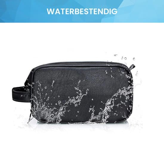 YONO Toilettaske til mænd, PU læder Dopp Kit med krog, stor vandafvisende rejsebarbertaske med flere rum, sort