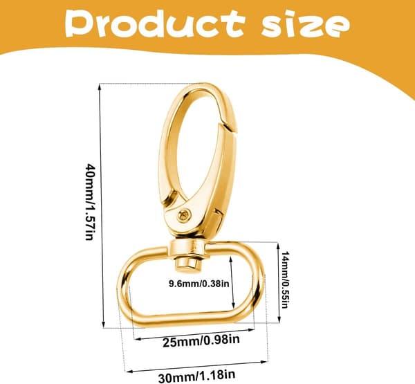 Guldfärgade vridbara snäpphakar med D-ringar, 30-pack hummerlås för nyckelringar, nyckelband, väskor och DIY-pyssel, 40 mm