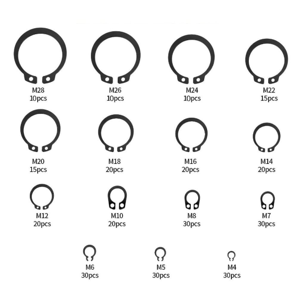 300 stk Snap Ring Shop Sortiment Legering Stål Ekstern Låsring