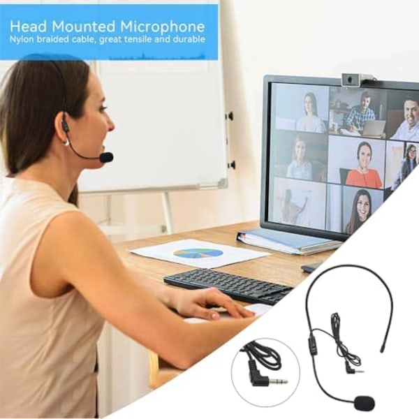 Sett med 2 headset-mikrofoner, fleksibel kablet mikrofonarm for stemmeforsterker, lærere, foredragsholdere, trenere, presentasjoner, seniorer og mer Svart Svart Svart