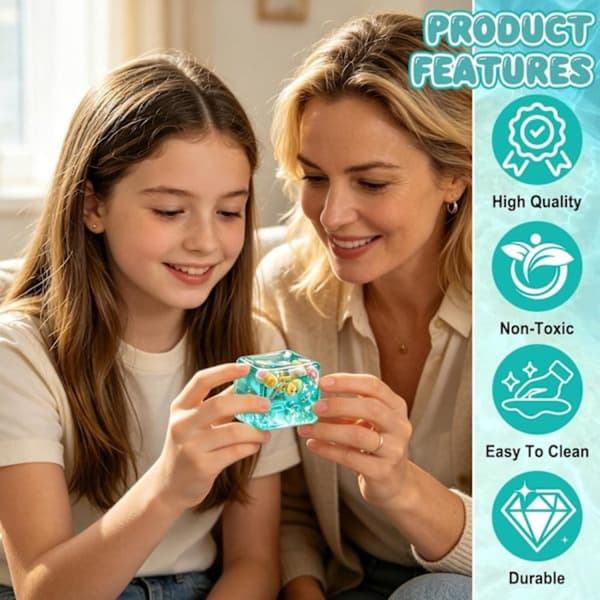 Ocean Squishy Stress Cube Sensorisk Fidget Legetøj, Langsomt Stigende TPR Klemmelegetøj til Børn Voksne Kontor Skole, Blå 2-pak 2-Pack