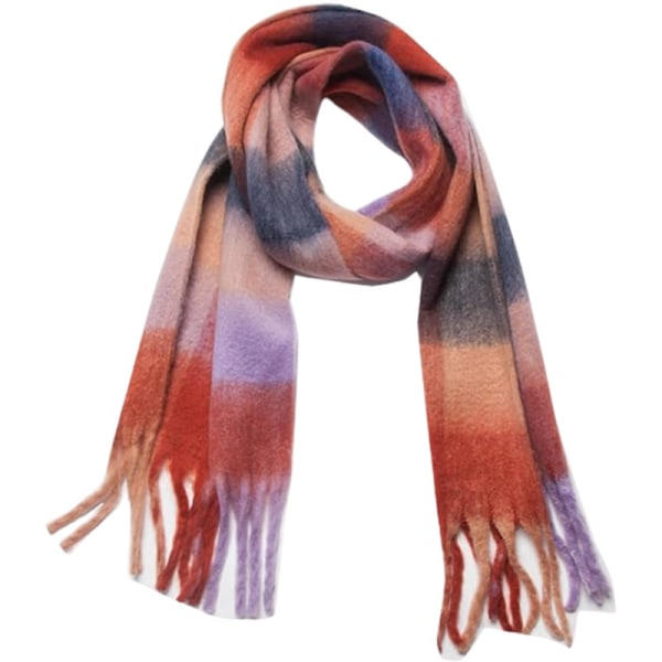 Pyöreä villahuivi, mohair-imitaatio, paksu, värikäs ruudullinen huivi