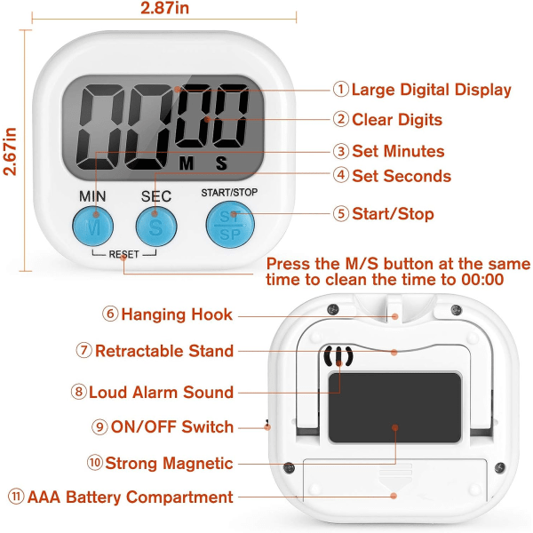 TG Køkken Timer (Batterifri), Magnetisk Digital Timer Høj Alarm