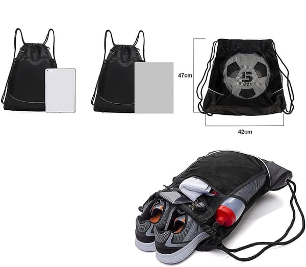 Drawstring Backpack Football Bag Foldable and Detachable Basketball Net Bag - 20L Max