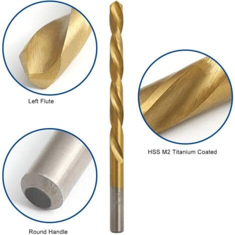 Left Hand Drill Bit Set, 13 Pieces - M2 HSS with Titanium Nitride Coating - SAE (1/16\" - 1/4\")