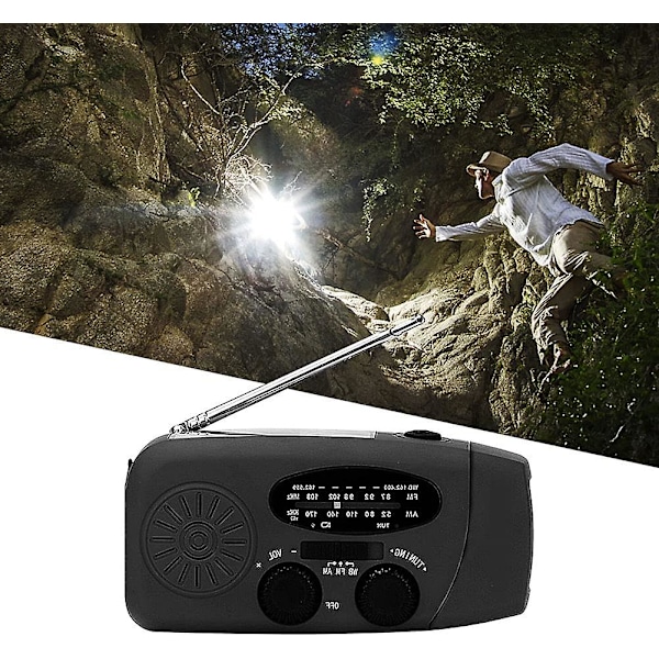 AM/FM Handvev & Solcellsradio, Bärbar Nödradio med LED-ficklampa, Väder