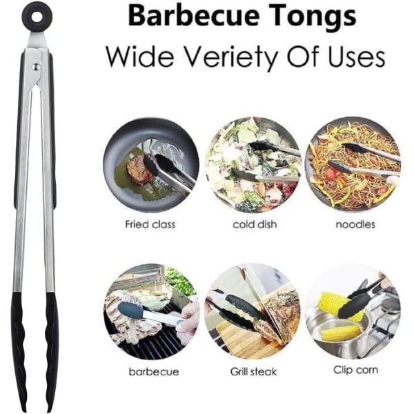 Kökstång - Halkfri, smart låsbar grilltång i rostfritt stål med silikontips för grillning, BBQ, servering av sallad