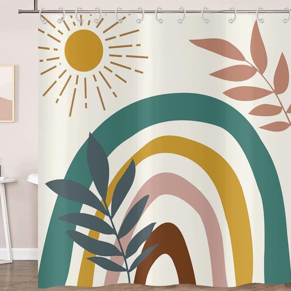 Bøhmisk badeforhæng, anti-skimmel antibakteriel, vaskbar polyester, beige, 180x200cm