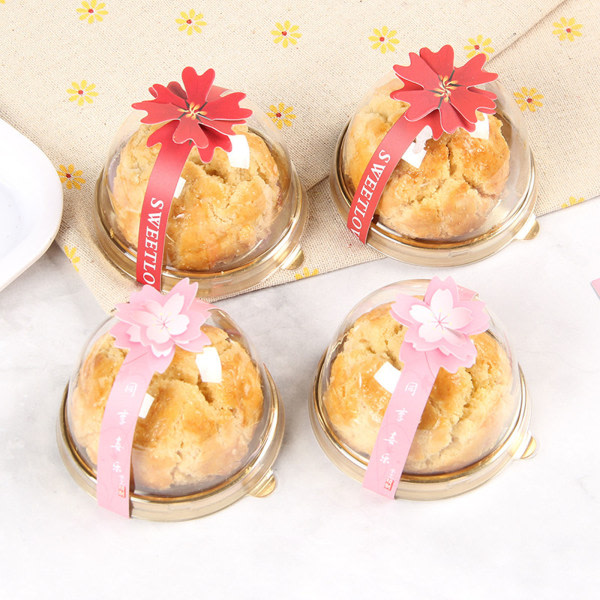 10 stk Midhöstens Månekage Sticker 3D Persika Blomst Safflor Spænde Mini Cupcake Æske Emballage Dekaler Etiketter Levering Pink