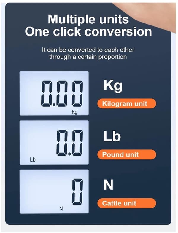 Digital bagagevægt, kompakt 200 kg, høj præcision, baggrundsbelyst LCD, krog i rustfrit stål, til rejser, gårde og fragt, sort