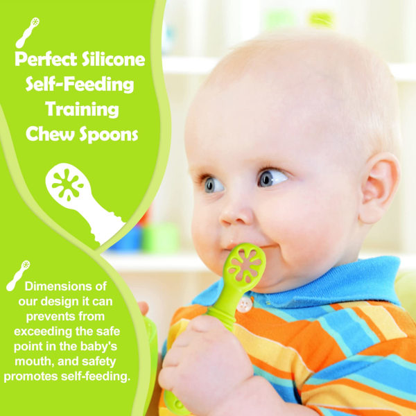 TG Baby Learning Spoon Sæt, ekstra blød silikon BPA-fri, Baby Feedi