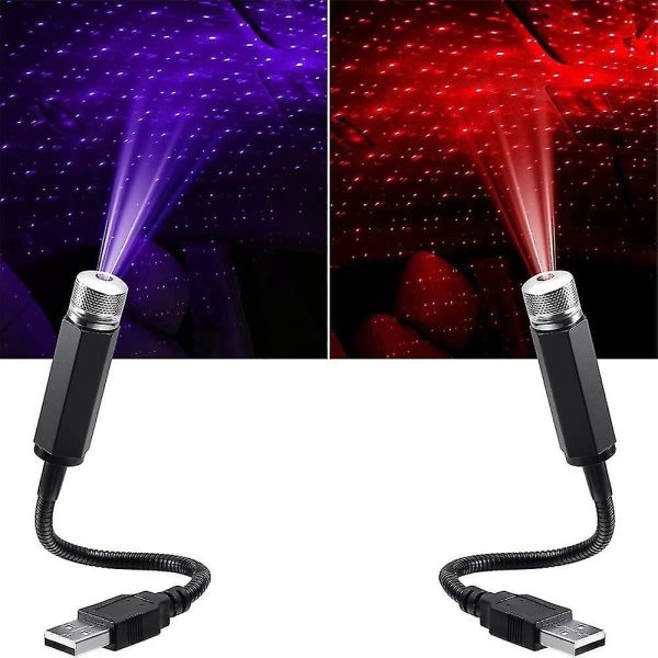 2st USB mini LED projektionslampe Stjerne Nat, bilprojektionslys romantiske atmosfærer til bil, soveværelse, stue og fest