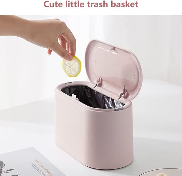 Mini Trash Can Desktop Trash Can with Lid Bedroom Trash Can (Pink)_yux