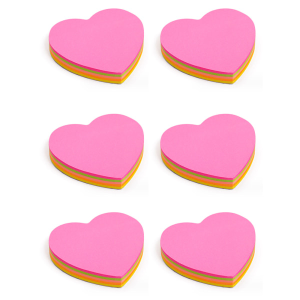 6 Pakker Sticky Notes Hjerteformede, Blandede Farver Love Self-Stick Notes Self Stick Post Memo til Hjem Skole Kontor, 600 Ark, 3*3 cm