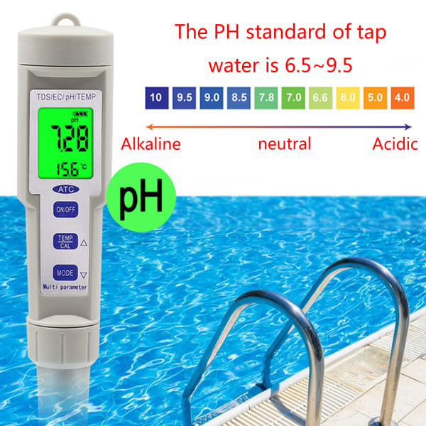 Högprecisionspenna pH-mätare PH/TDS/EC/Temp 4-i-1 vattenkvalitetstestmätare