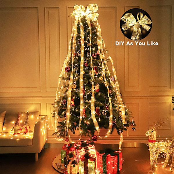 Nya LED-bandljus, satinljus, julbandljus, julgransdekorationer, dubbellagers guldpläterade lysande bandljus Golden Ribbon-Warm White 4m 40 light - two battery boxes