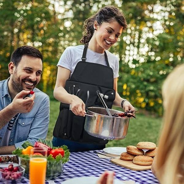 TG 7-delt grillsett med grillforkle i rustfritt stål, grill