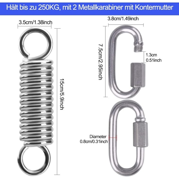Takfäste Hängstol Fjäder, Hängmatta Hängkrokar Kit Rostfritt Stål 360° Rotation Takmontering upp till 450 kg