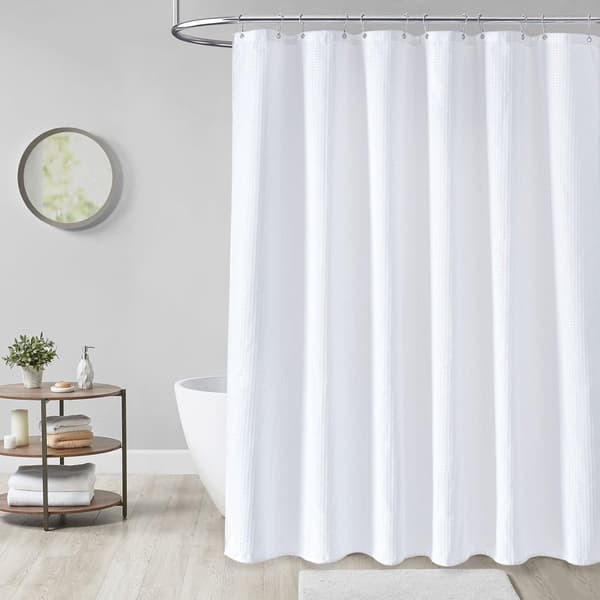 Vanntett vaffeldusjforheng, 230 GSM polyester, maskinvaskbart med 12 kroker, for hjemme- og hotellbruk, hvit, 180 x 180 cm
