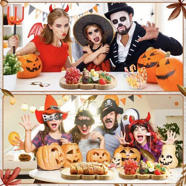 Halloween gresskarformede bambustallerkener, gjenbrukbare serveringsfat for barnefester, snacks og desserter, 2-pakning, 20 cm