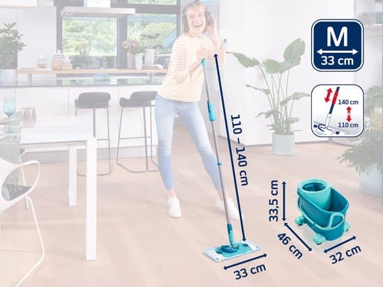 Leifheit Clean Twist M Spin Mop och hinkset med hjul, 360° platt mopp med justerbart teleskopskaft, 6L, 33 cm