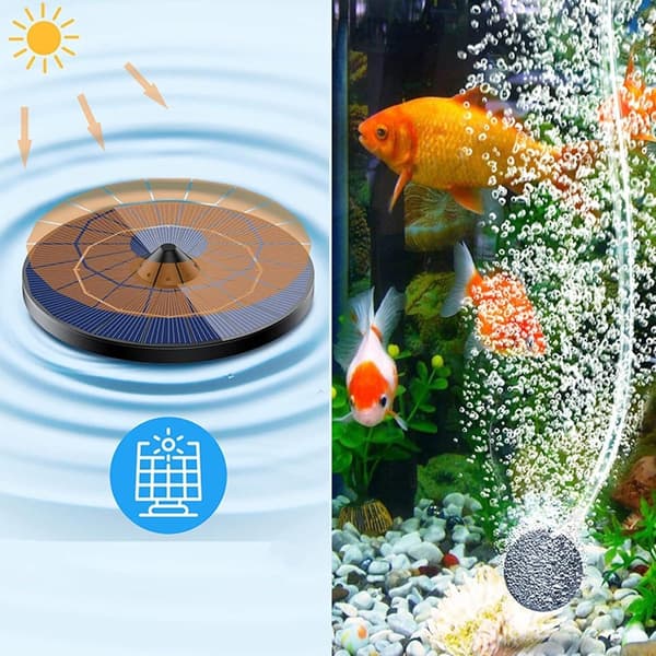 Solcellsdriven dammluftare 2,5W flytande luftpump med luftsten, tyst syresättare för trädgårdsdammar akvarier fågelbad