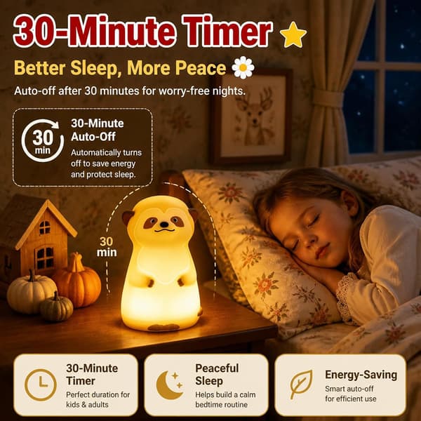 Ræv natlampe, blød silikone touch-lampe med 3 dæmpbare niveauer, 30-minutters timer, USB-genopladelig, BPA-fri børnelampe