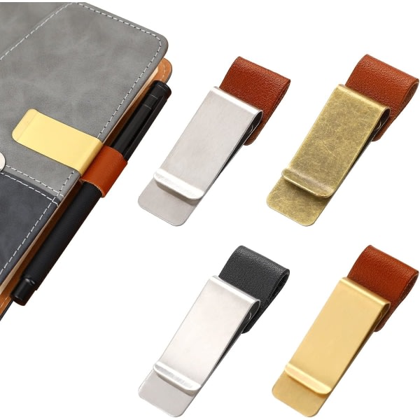 Galaxy-paket med 4 pennklämmor för anteckningsbok, Retro Style Pen Loop Bokmärkesklämma PU Läder Pennhållare