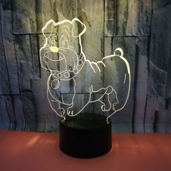 JUSTUP 3D Ny eksotisk hund nattlampe Touch Bord Skrivebord Optisk illusjon lamper 7 fargeskiftende lamper Hjeminnredning Bursdagspresang （Stil K）