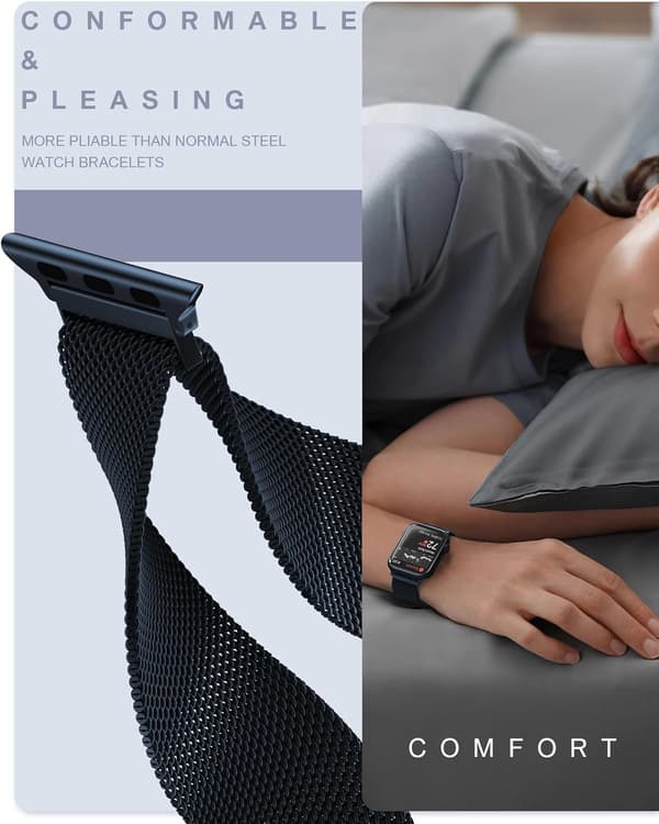 Originalt rustfrit stål Milanese Loop kompatibelt med Apple Watch Band 42mm 44mm 45mm 49mm - Sort—yux