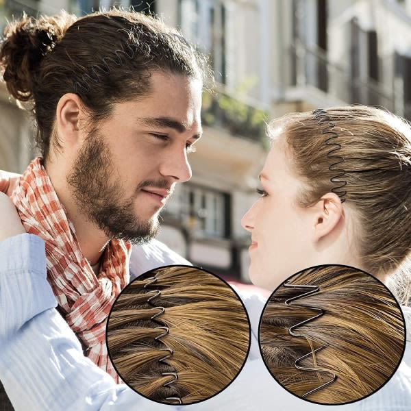6 stk. Metal Pandebånd Sort Hårbøjle Spring Wave Hårbånd Multi-Style Unisex Fleksible Pandebånd Tilbehør til Kvinder Mænd