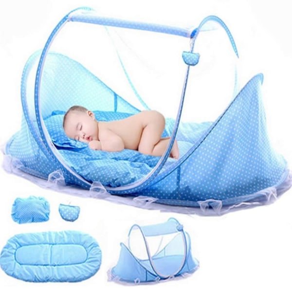 Baby reise seng, pop-up reise seng for baby sammenleggbar barneseng - blå